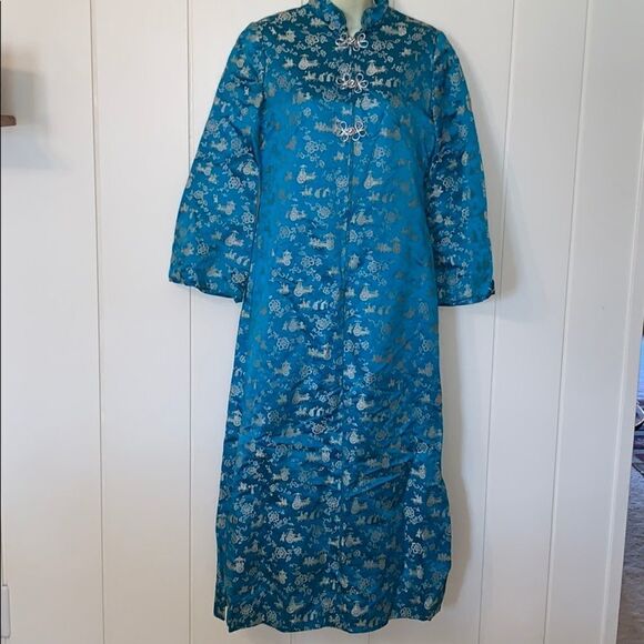Vintage Oriental turquoise & silver tapestry gown - Picture 3 of 8